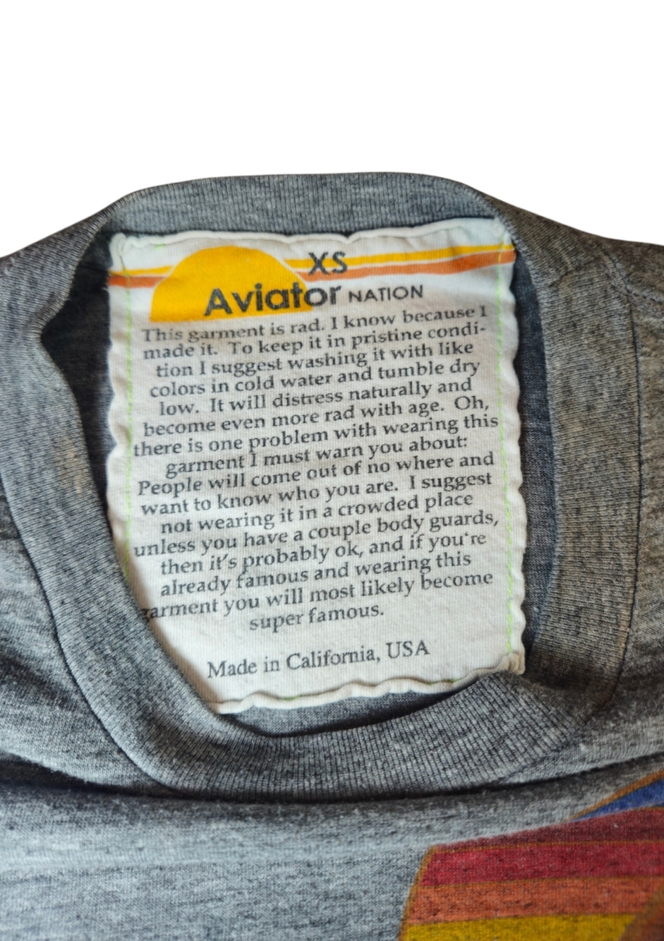 Aviator Nation Sunset Graphic Tee XS Gray Vintage Wash Made USA - Picture 2 of 5